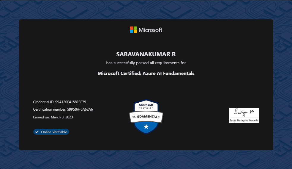 Microsoft Certified : Azure AI Fundamentals