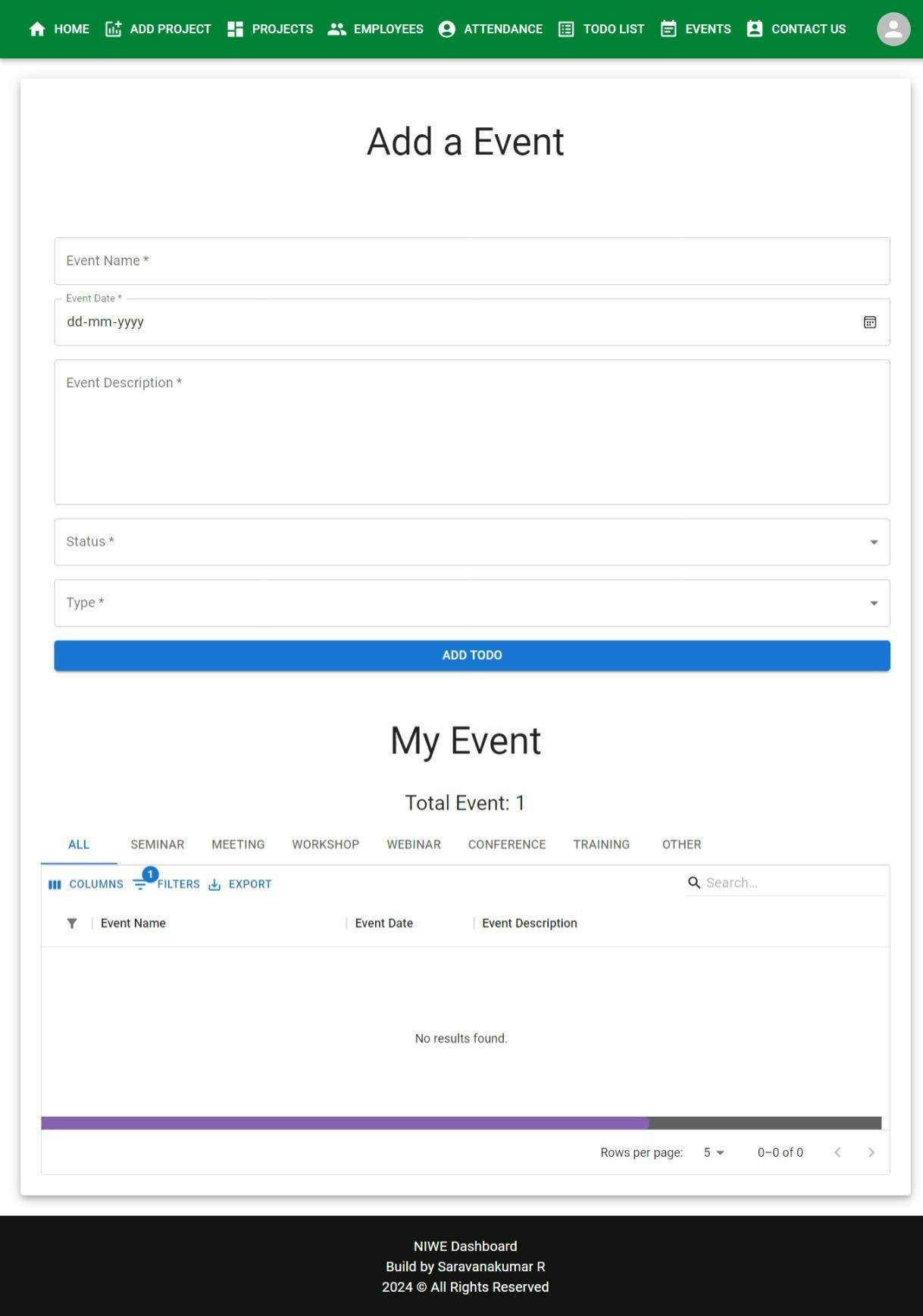 Add/View Event List